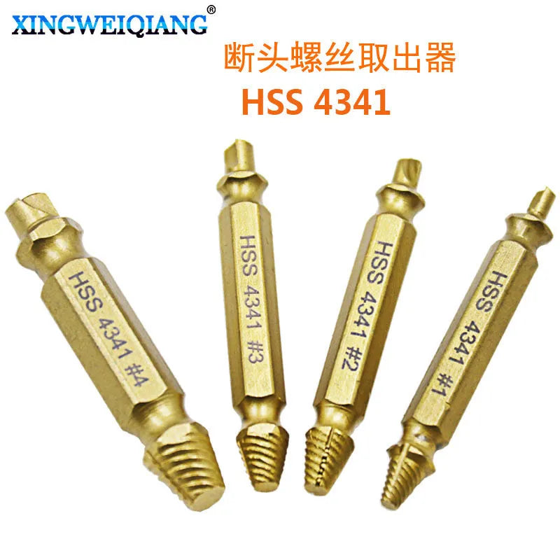 Screw extractor set with 4341 high-speed steel construction for removing damaged fasteners