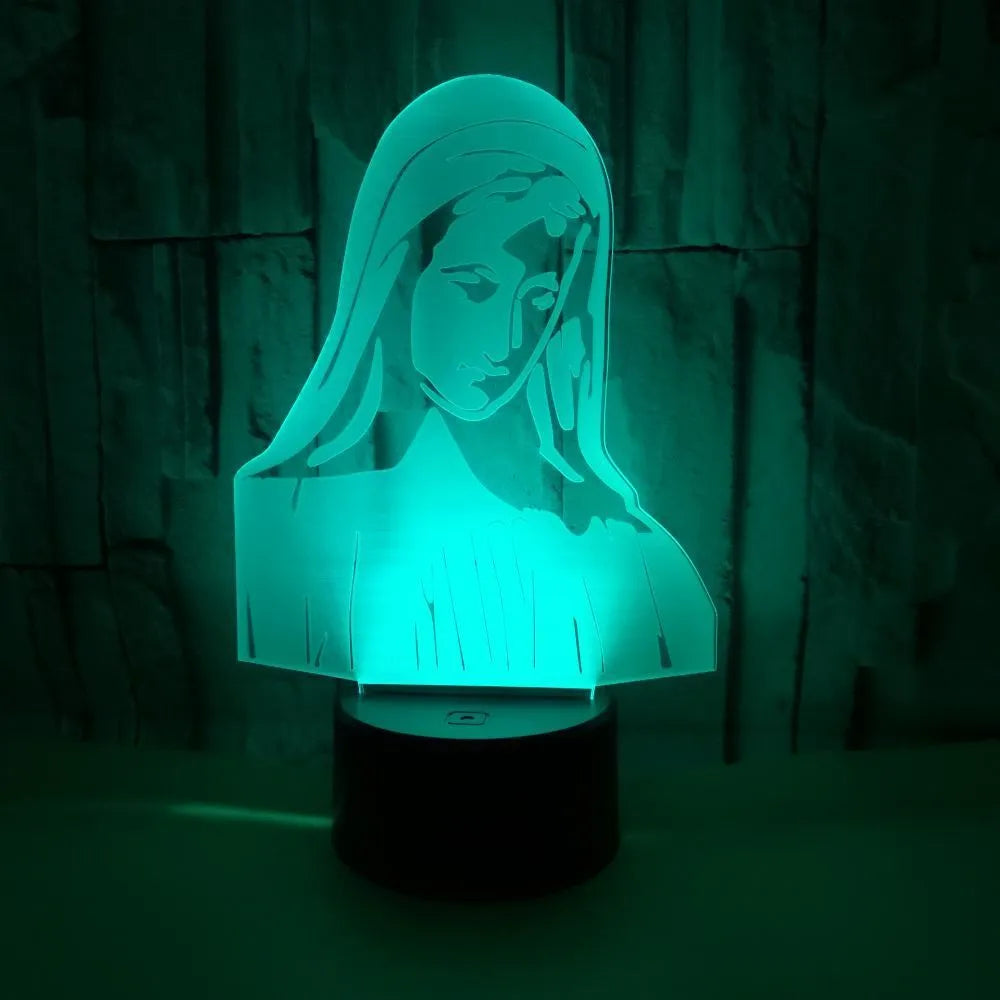 3D LED night light with colourful changing light and laser-engraved acrylic plate on an ABS base.