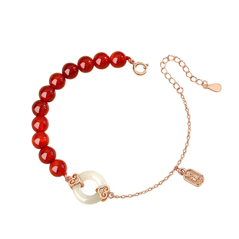 Sterling silver 925 bracelet with peace buckle, Xiangyun and Fu character designs
