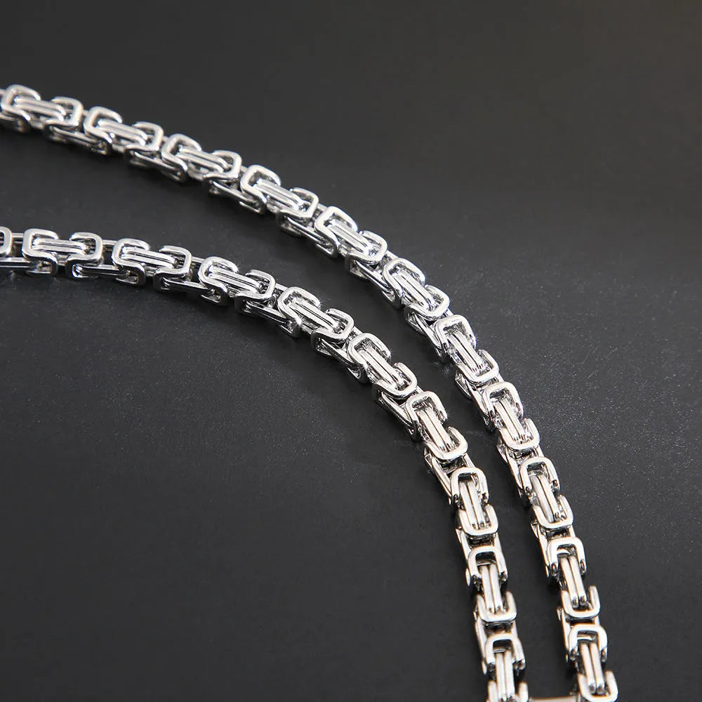 Men's titanium steel water ripple pattern pendant necklace with emperor chain in gold colour