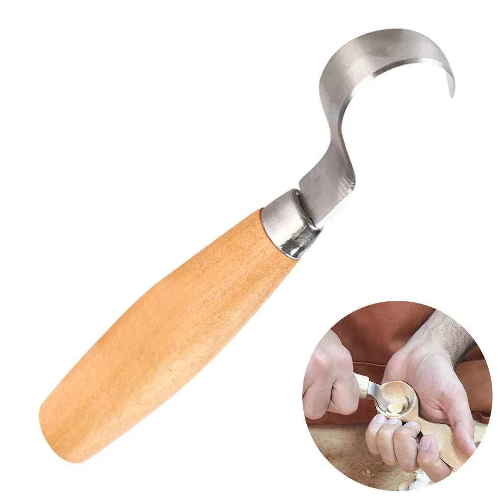 Curve carving knife with wood handle and stainless steel blade for hardwood carving
