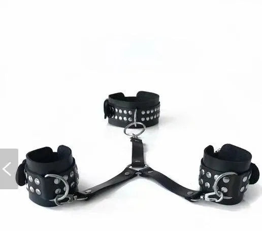 Black leather adult backhand neckcuffs for flirting supplies and adult role play