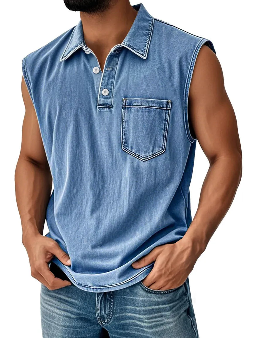 Men's 3D digital print polo shirt with button placket and short sleeves in loose fit design