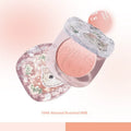 Two-tone gradient matte blusher plate for cheeks in a compact, shown with optional application brush.