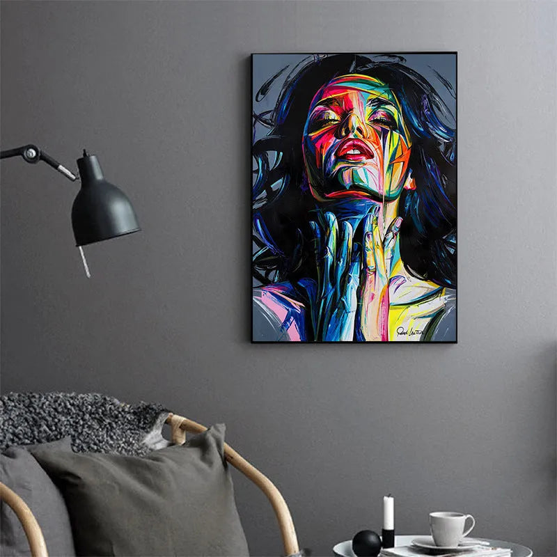 Custom personal portrait oil painting on non-woven canvas with computer inkjet printing in black smokey girl theme
