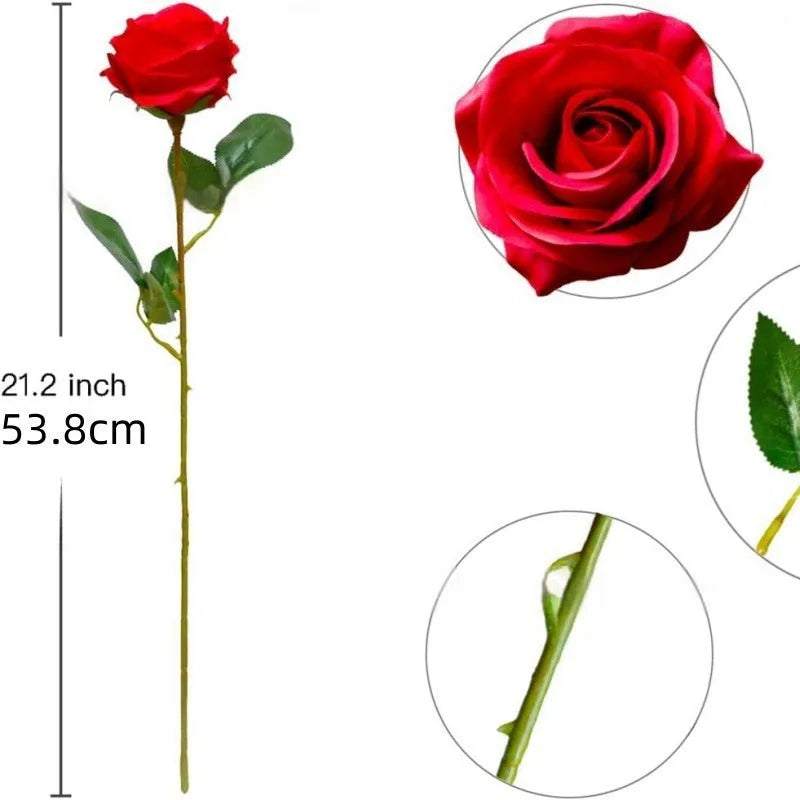 Single stem silk artificial rose in a choice of 17 colours including red, white, pink, and blue.