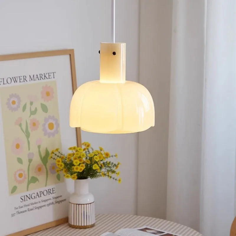 Medieval-style glass bud chandelier with retro design, showing pendant light for 220V UK voltage and E27 bulb compatibility