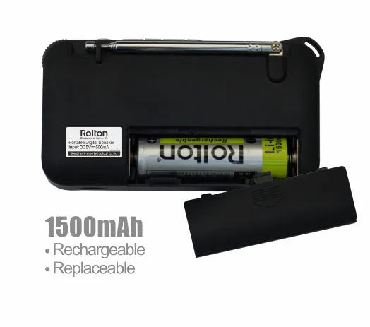 Rolton W405 portable FM radio and MP3 travel speaker in blue with LED display and strap