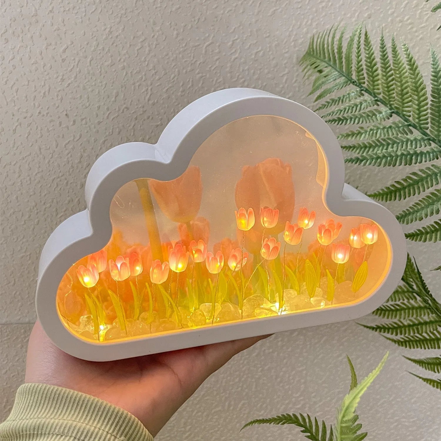 Tulip-shaped DIY night lamp kit with LED light and decorative mirror surface