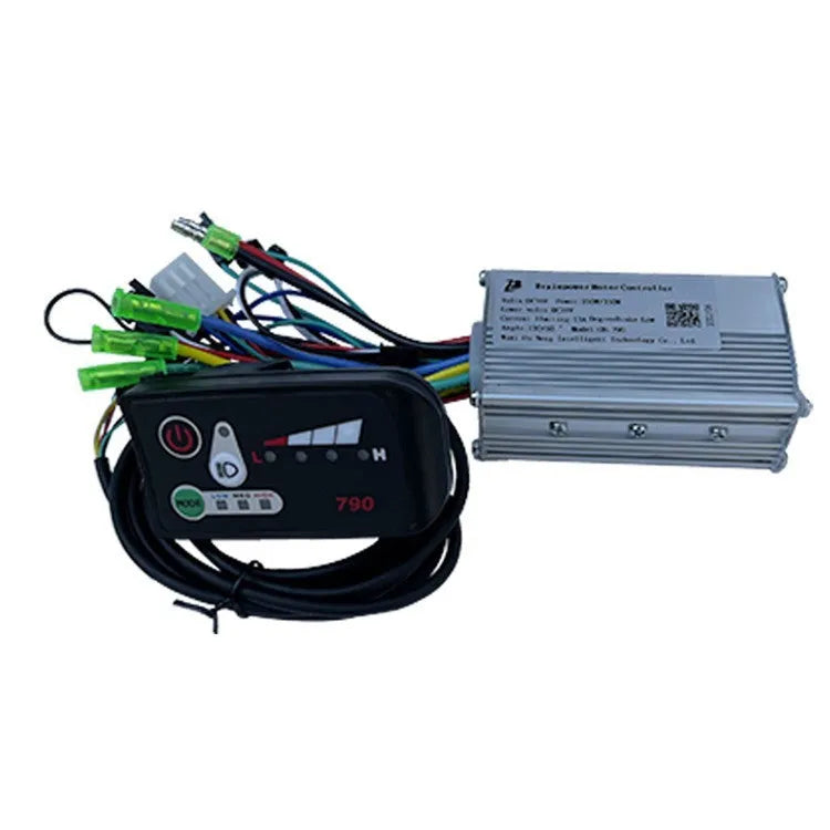 6-tube electric bicycle scooter controller with dimensions 9cm by 5cm by 3cm, showing connections for 24V to 48V systems
