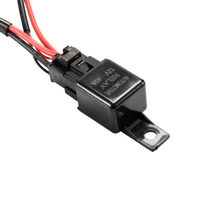 Black off-road LED spotlight wiring harness kit with switch and 2-metre cable.