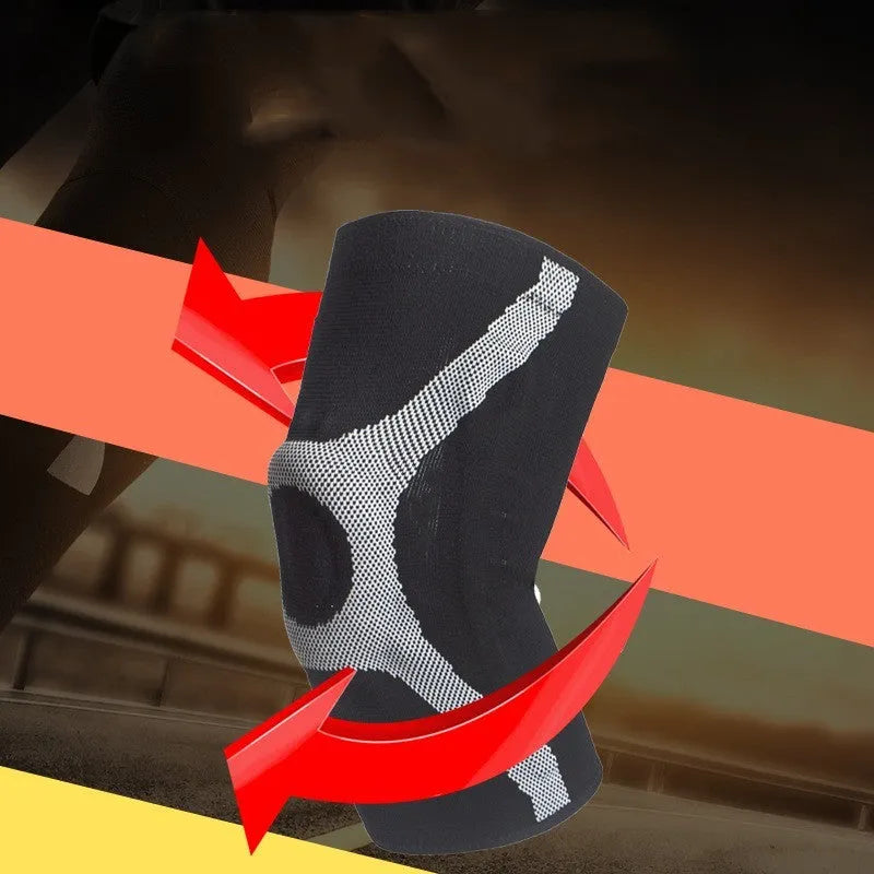 Red and grey silicone non-slip sports knee pads for running and climbing protection.