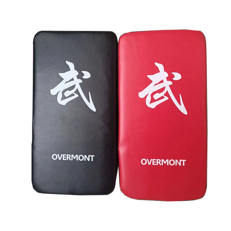 Red martial arts kick target for boxing and combat training with hand-sewn construction