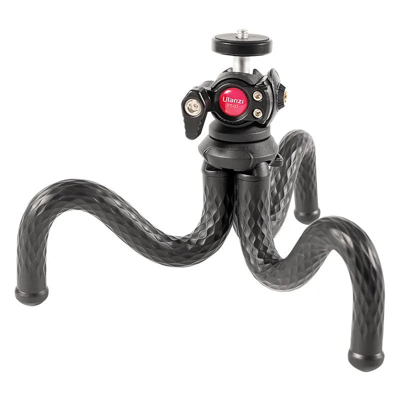 Black octopus-style mobile phone tripod extended to 360mm with smartphone attached via included clip
