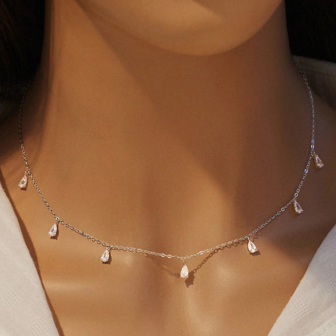 Drop-shaped artificial zircon necklace on 925 silver O-chain, adjustable 41-50cm, in silver, rose gold, or golden yellow finish