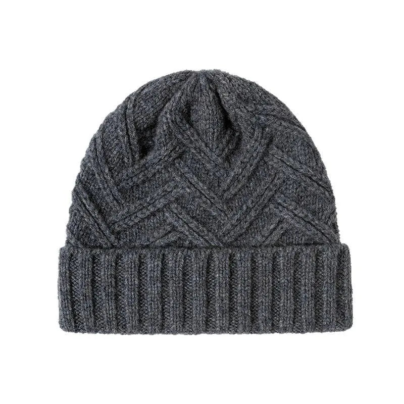 Wool knitted hat with dome crown in totem pattern, shown in ankela red colour