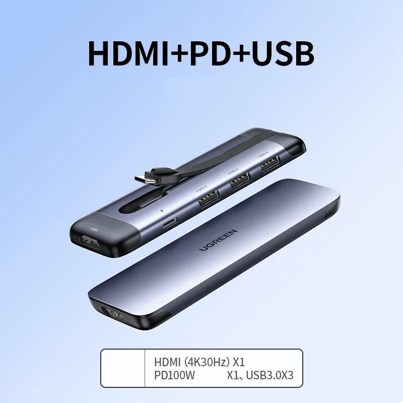 Dock expansion USB adapter converter showing HDMI, USB 3.0, and PD charging ports with 0.09m cable