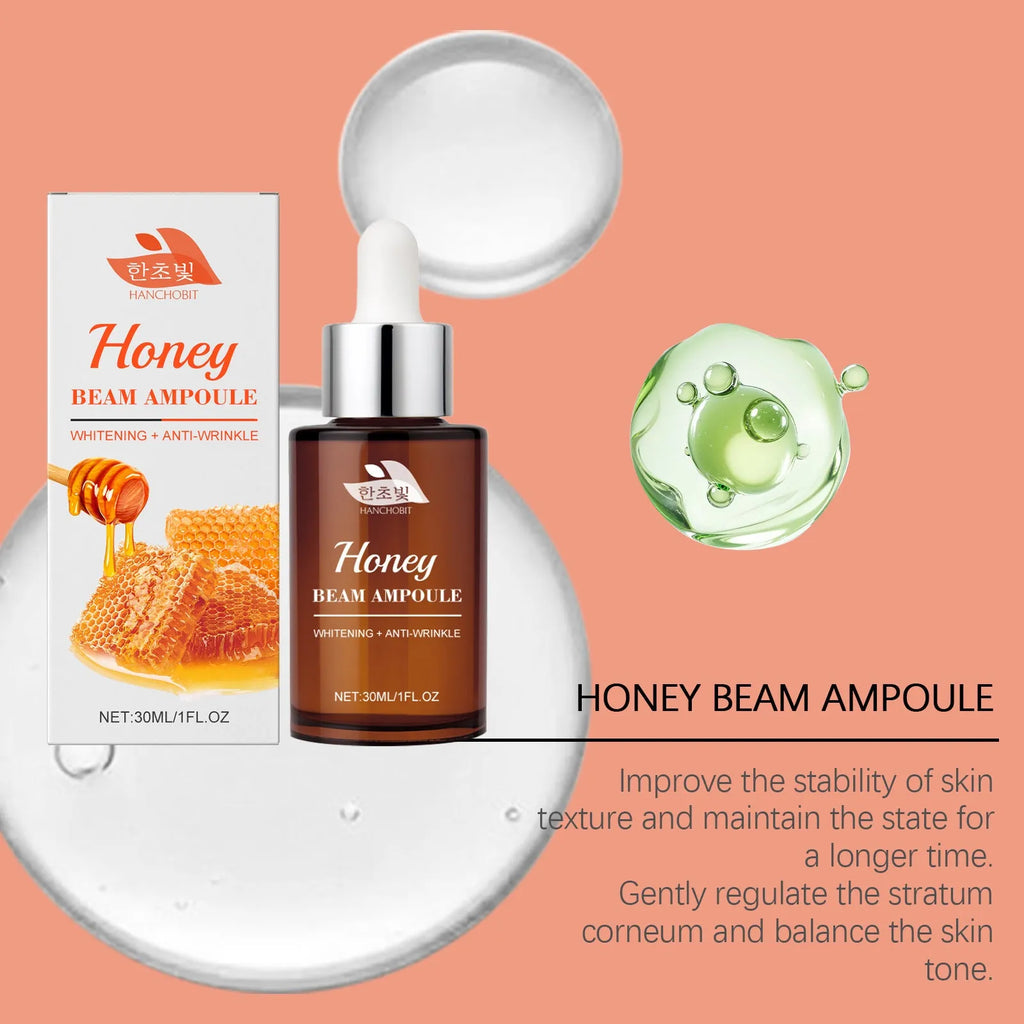 30ml bottle of moisturising skin colour facial liquid with glycerol honey and botanical extracts