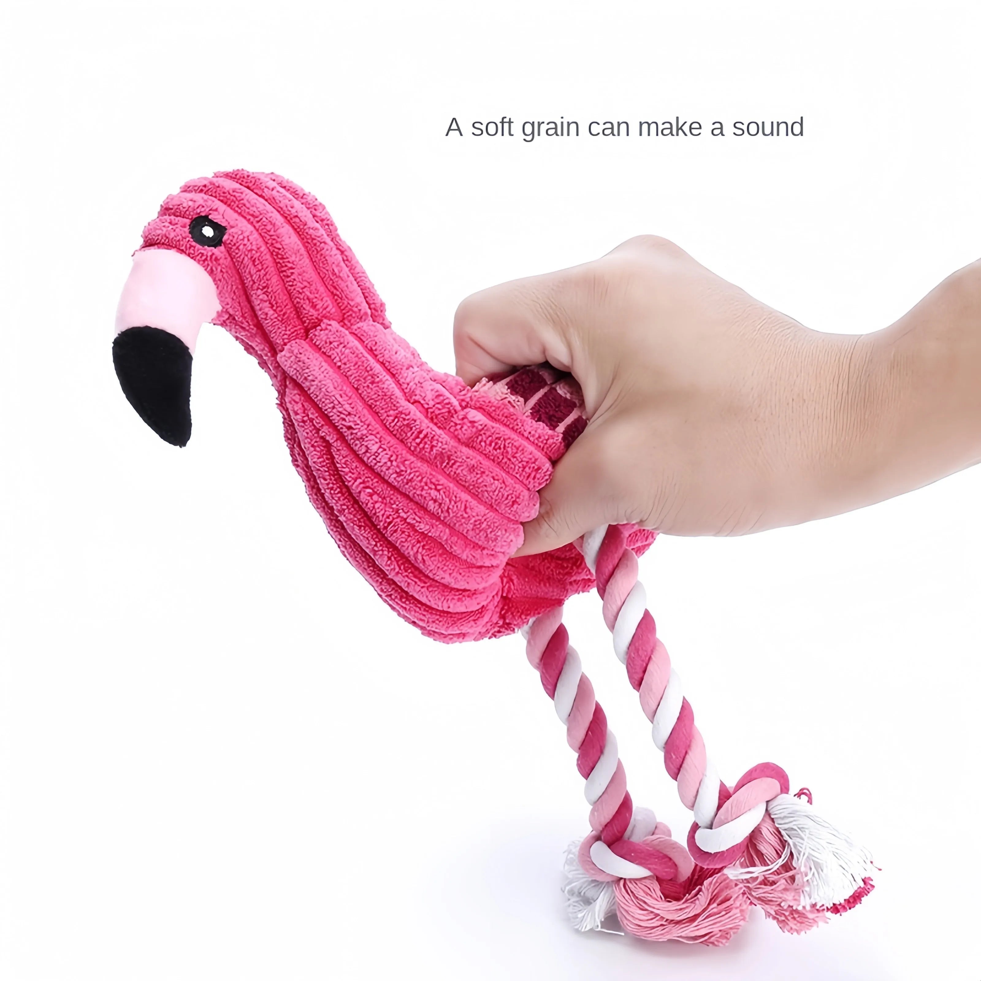 Pink animal-shaped corduroy dog toy with squeaker for bite-resistant play