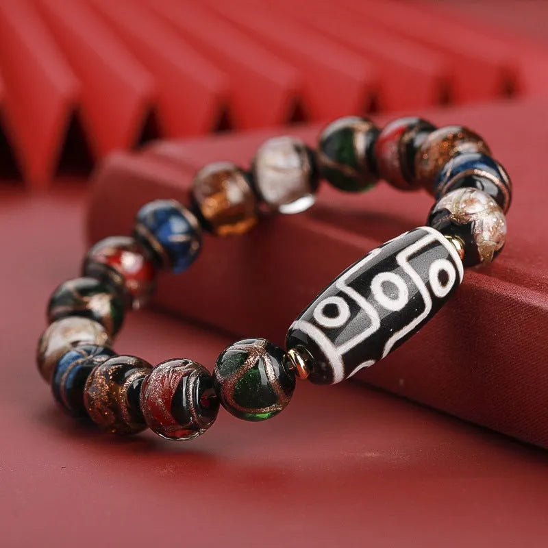 Handcrafted Chinese-style bracelet with ancient five-colour multi-treasure snake beads in colourful coloured glaze
