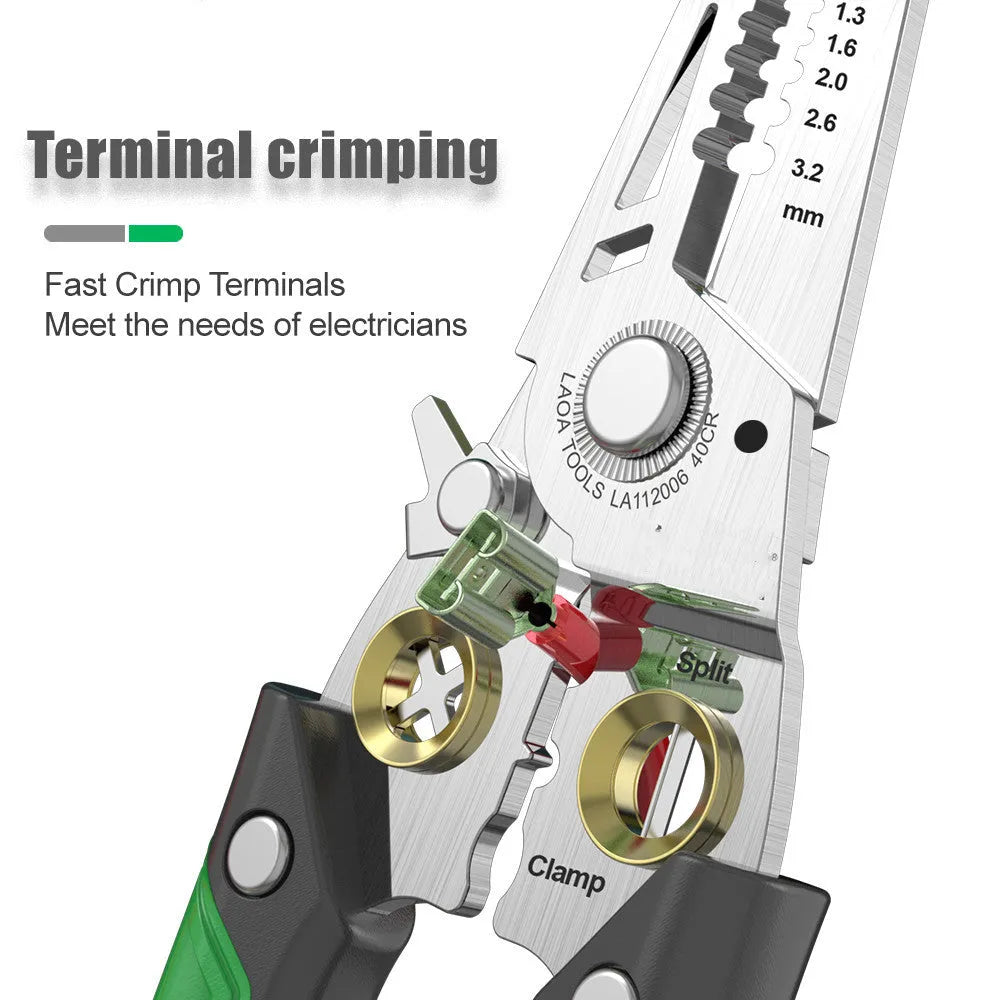 Multifunctional stainless steel wire stripper with seven apertures and two-colour ABS handle for electrical work