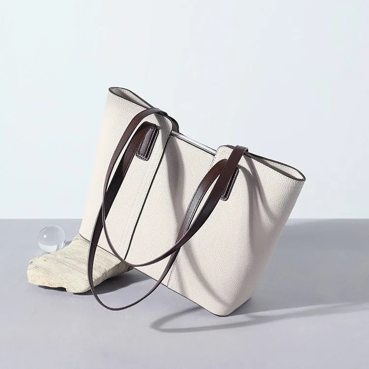 Women's genuine leather commuter shoulder bag in urban simplicity style with large capacity