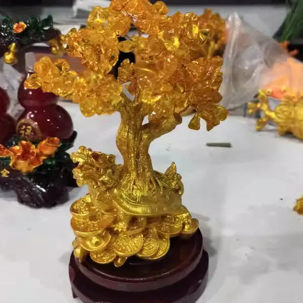 Citrine small water turtle money tree Feng Shui ornament measuring 18x11x23cm