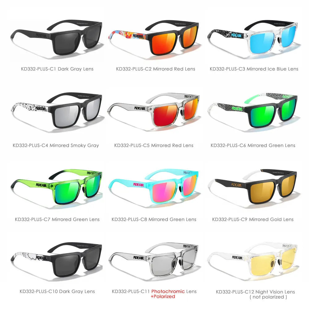 Square frame polarised sunglasses with TAC lenses available in multiple colours