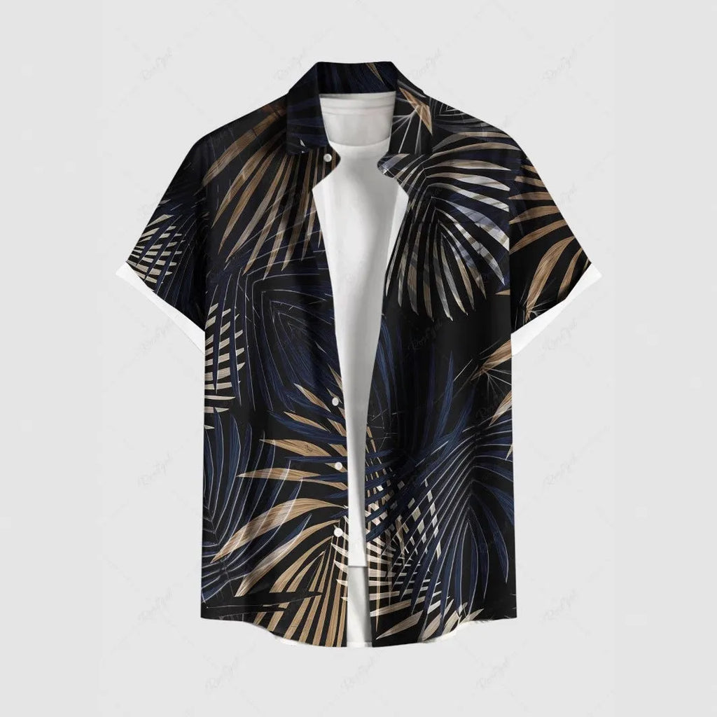 Men's striped short sleeve stand collar shirt in loose cardigan style for summer casual wear