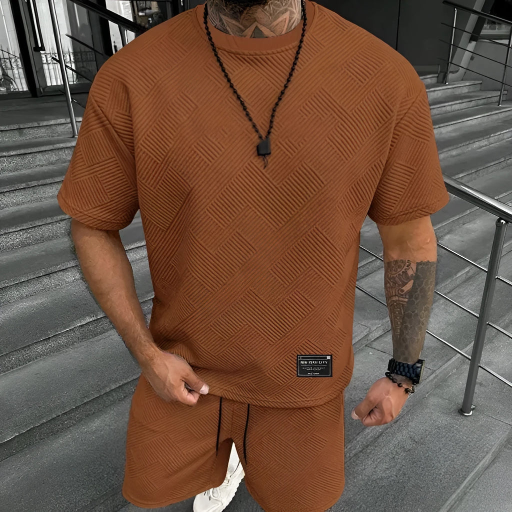 Men's short sleeve shorts matching set with 3D digital printed design on polyester fabric