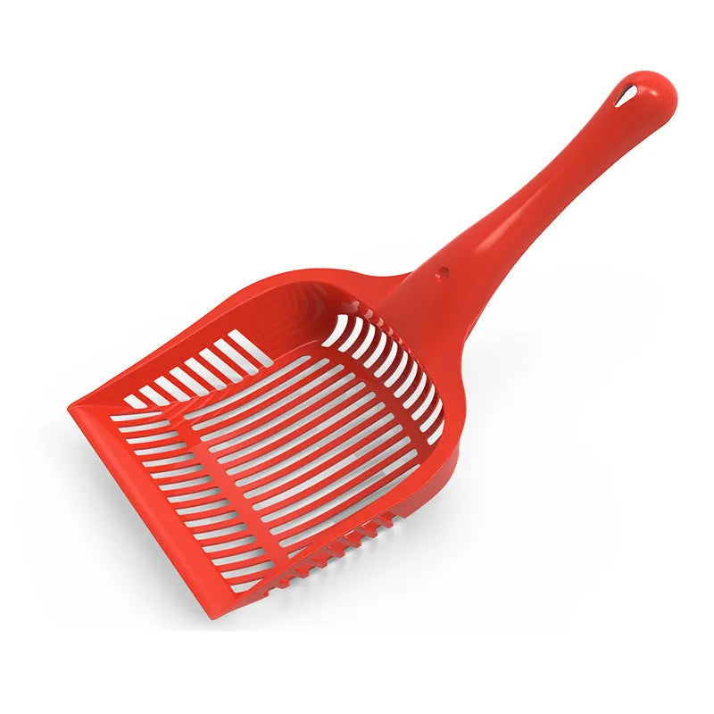 Cat litter scoop in red, yellow, or blue colour, showing small and medium size options for cleaning litter trays.