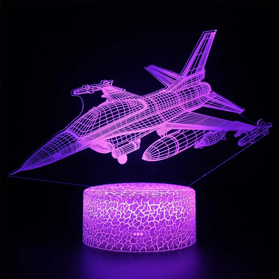 Cartoon airplane-shaped LED night light with touch control and slim acrylic shade.