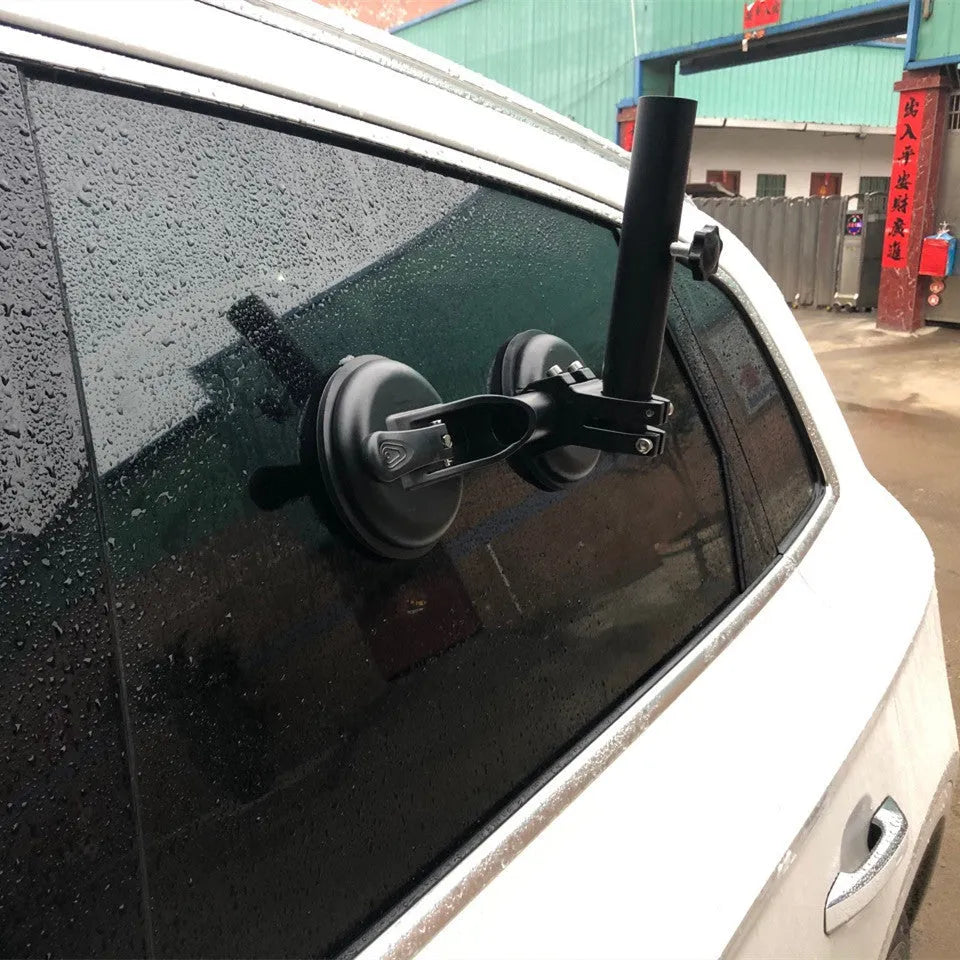 Black off-road car sucker base flagpole mount with round glass sucker and ABS plastic construction