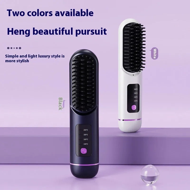 White portable negative ion hair comb with USB charging port and ABS plastic construction measuring 15-20cm length
