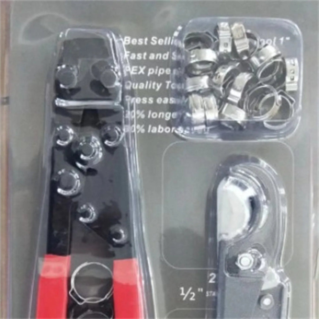 Single ear metal clamp with red cloth cover for PEX pipe connections