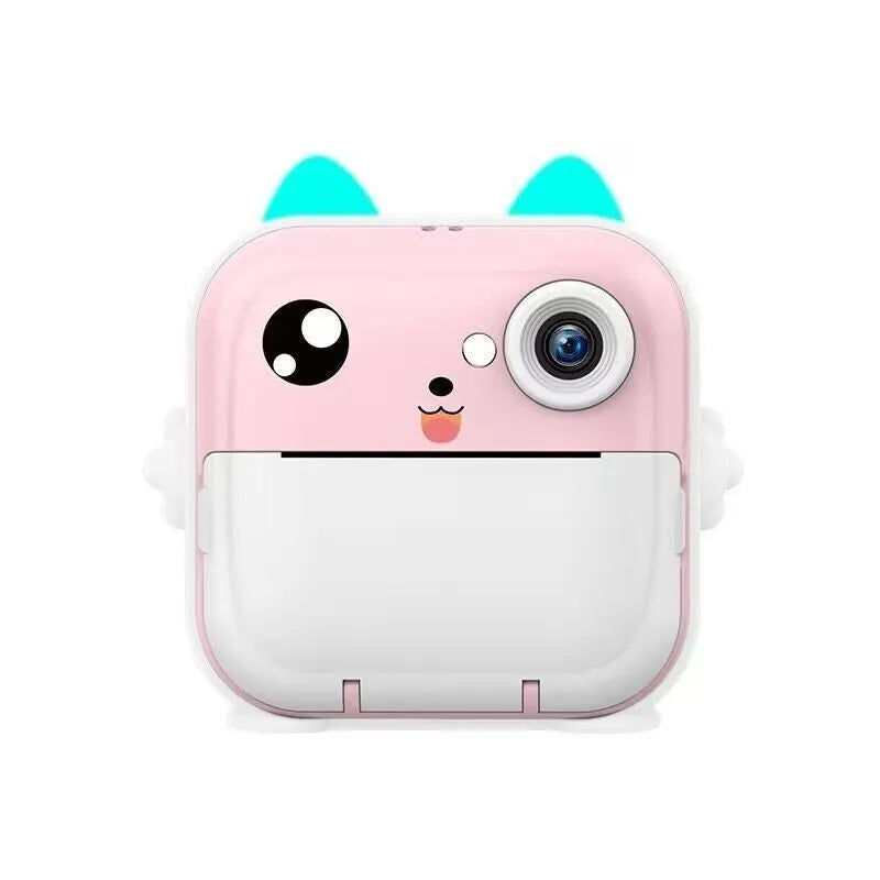 Children's SLR-style toy camera in pink with double lens, games and photo sticker functions
