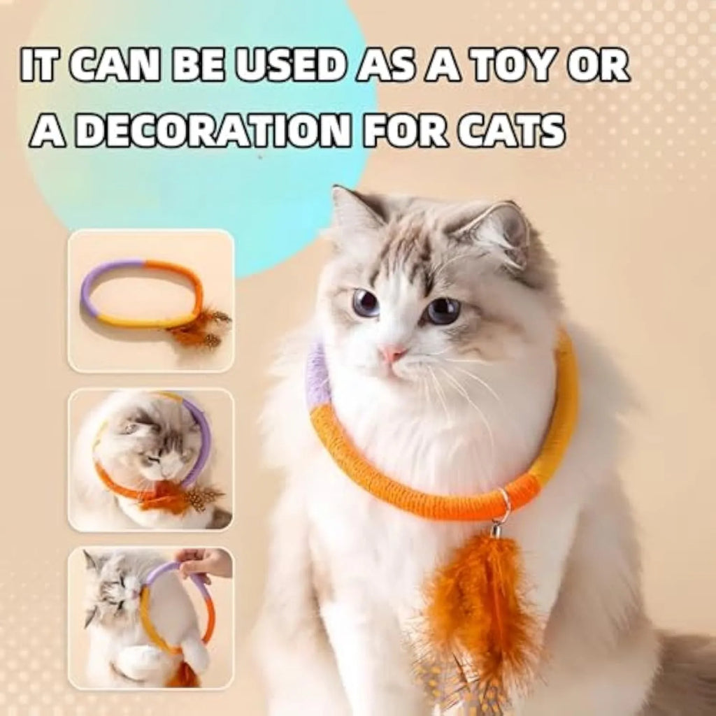 Green cotton rope circular cat toy with feathers and catnip for safe chewing and interactive play