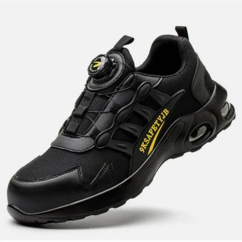 Men's 818Black suede safety shoes with steel toe, rubber sole, and front lace-up, sizes 37-46.