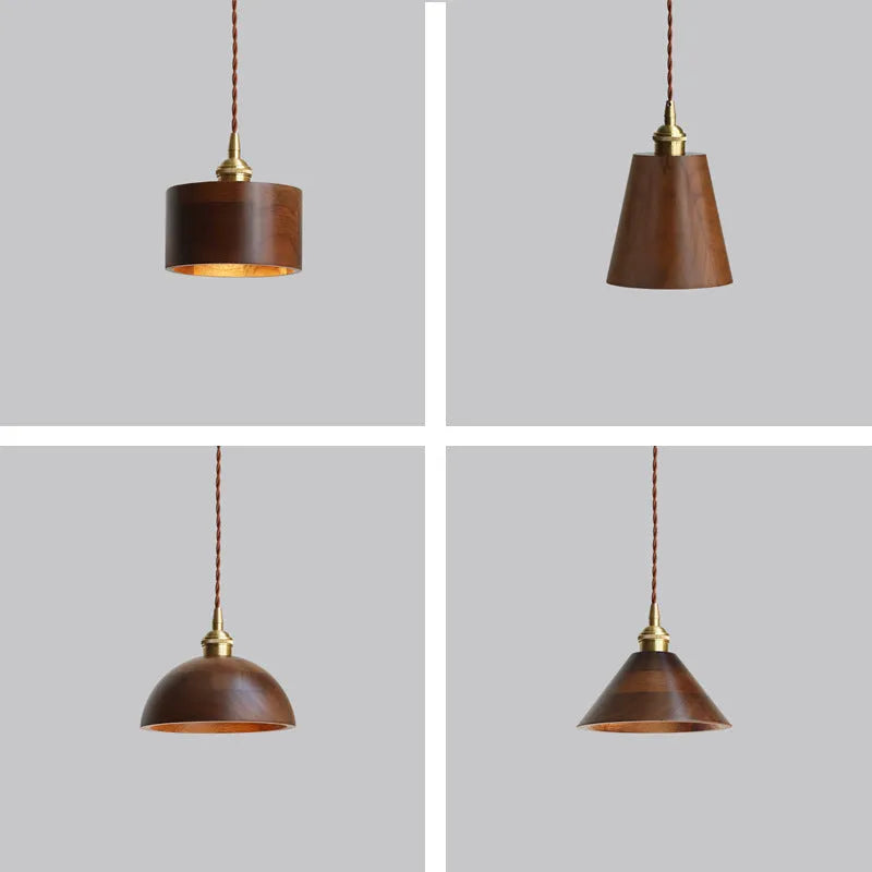 Black walnut wood and copper single-head droplight chandelier with an E27 fitting