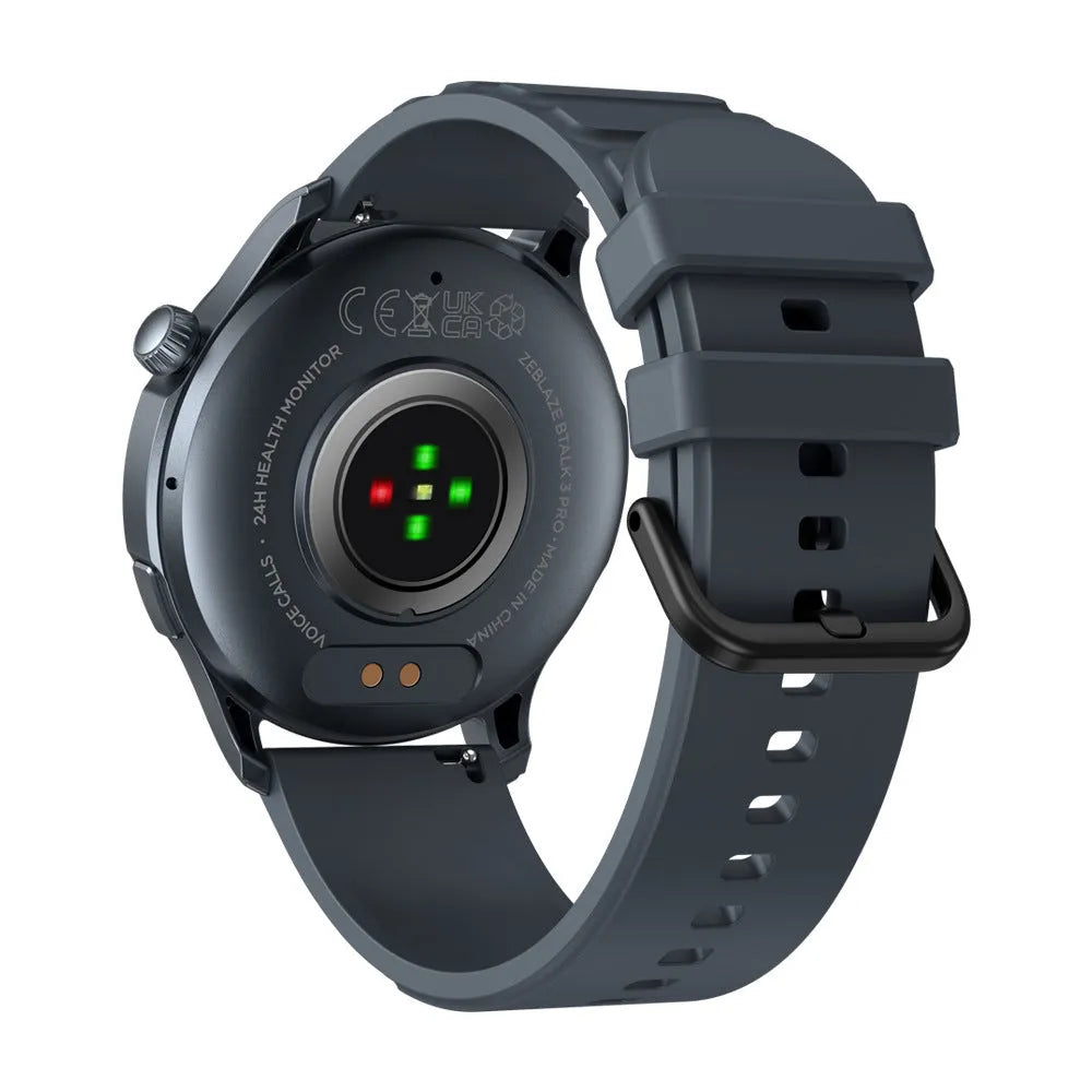 Btalk 3 Pro smart watch in grey colour showing AMOLED display with fitness stats.