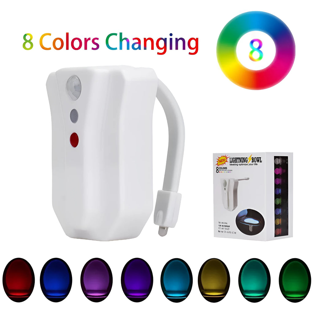 8-colour LED toilet light with motion sensor and foldable stick, 7 x 5.5 x 10.5 cm, IP65, ABS body