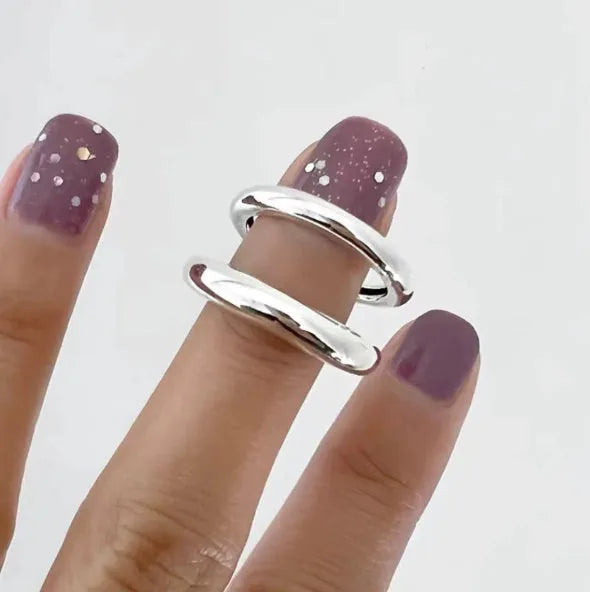925 sterling silver adjustable open ring for women in minimalist Korean style, shown in Style1 or Style2 colour option.