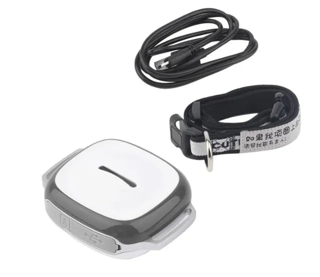 Pet GPS tracker collar locator with IP67 waterproof ABS body, 66x52x44mm, USB charging, blue grey orange
