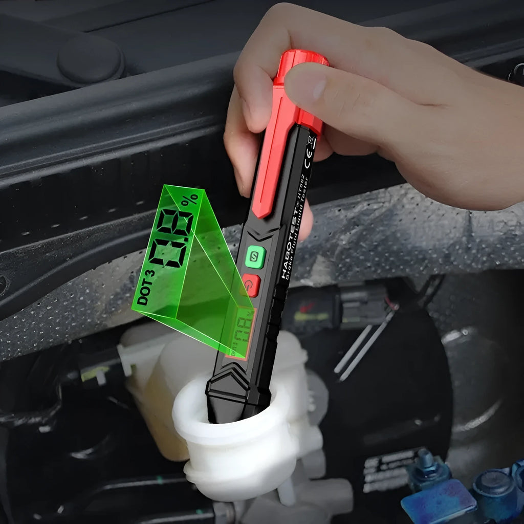 Digital display brake fluid testing pen with LED indicators for automotive maintenance