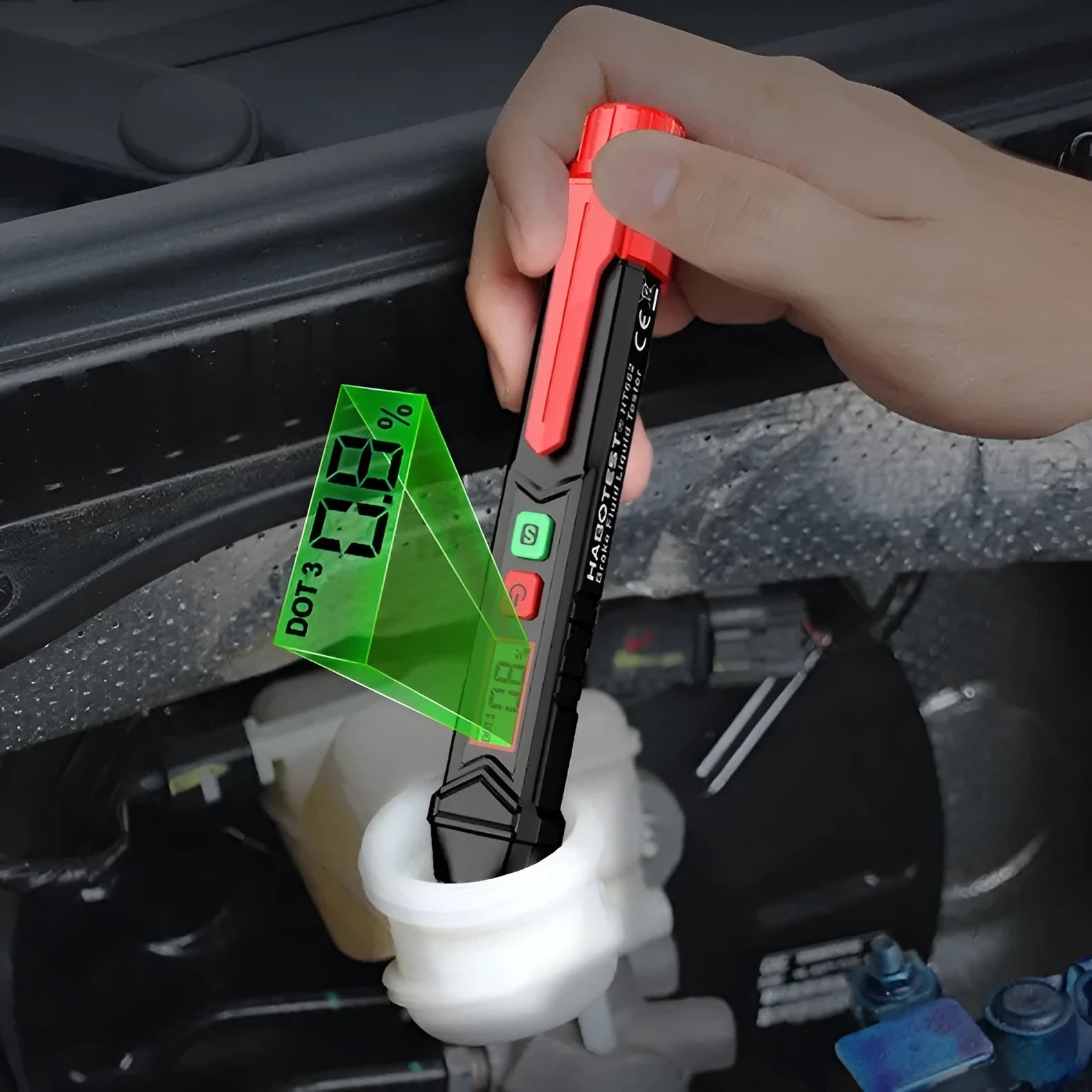 Digital display brake fluid testing pen with LED indicators for automotive maintenance