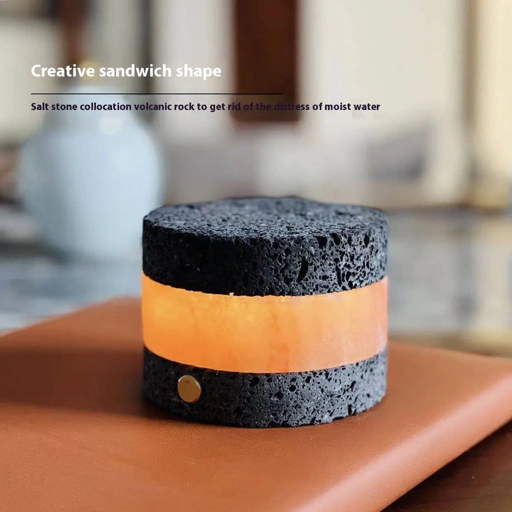 Small orange volcanic rock USB night lamp with touch dimming and essential oil diffuser.