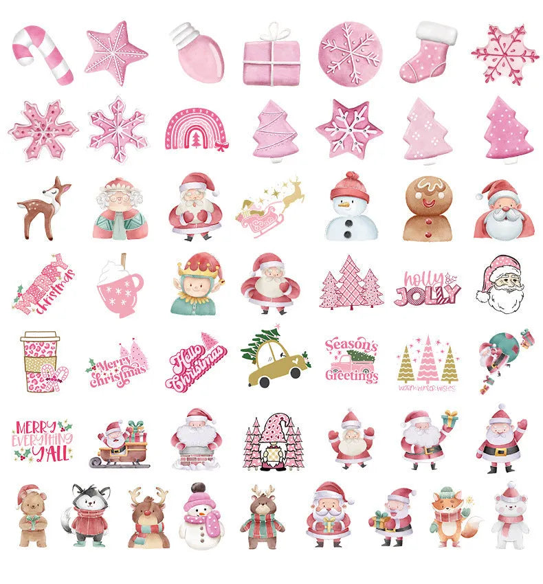 Waterproof Christmas decoration sticker set with 50 cute holiday designs for cars and devices