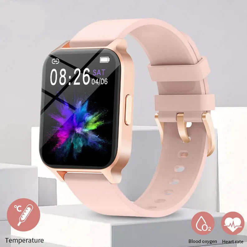 Smart health watch with colour screen showing heart rate and blood pressure readings on wrist