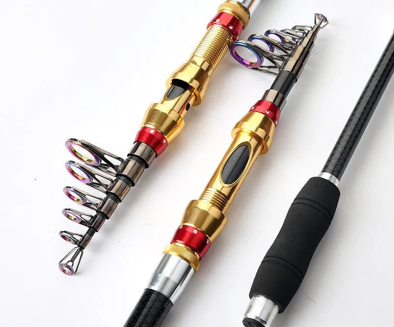 Carbon fibre telescopic spinning fishing rod for sea fishing with metal or foam handle, 2.1m to 3.6m