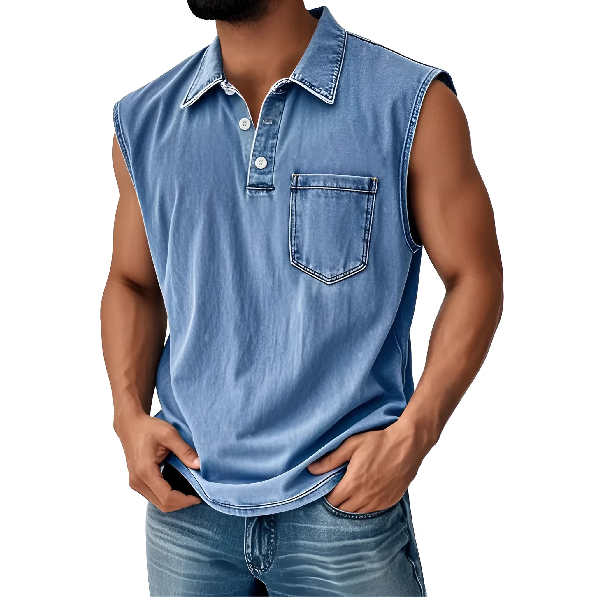 Men's 3D digital print polo shirt with button placket and short sleeves in loose fit design